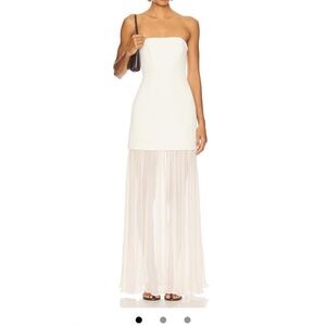 Strapless White Maxi Dress with Sheer Pleated Skirt
